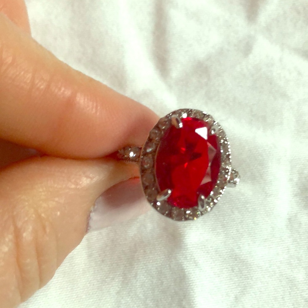 Fashion cocktail ring faux oval ruby w/diamonds